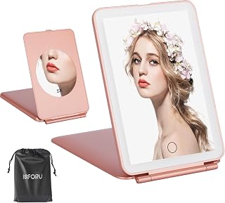 LED Travel Mirror with 5x Magnification, Folding Lighted Makeup Mirror 3 Colors Light Modes, Rechargeable Portable Ultra Thin Compact Vanity Mirror, Perfect for Travel & Makeup, Christmas Birthday Gift for Girls Women