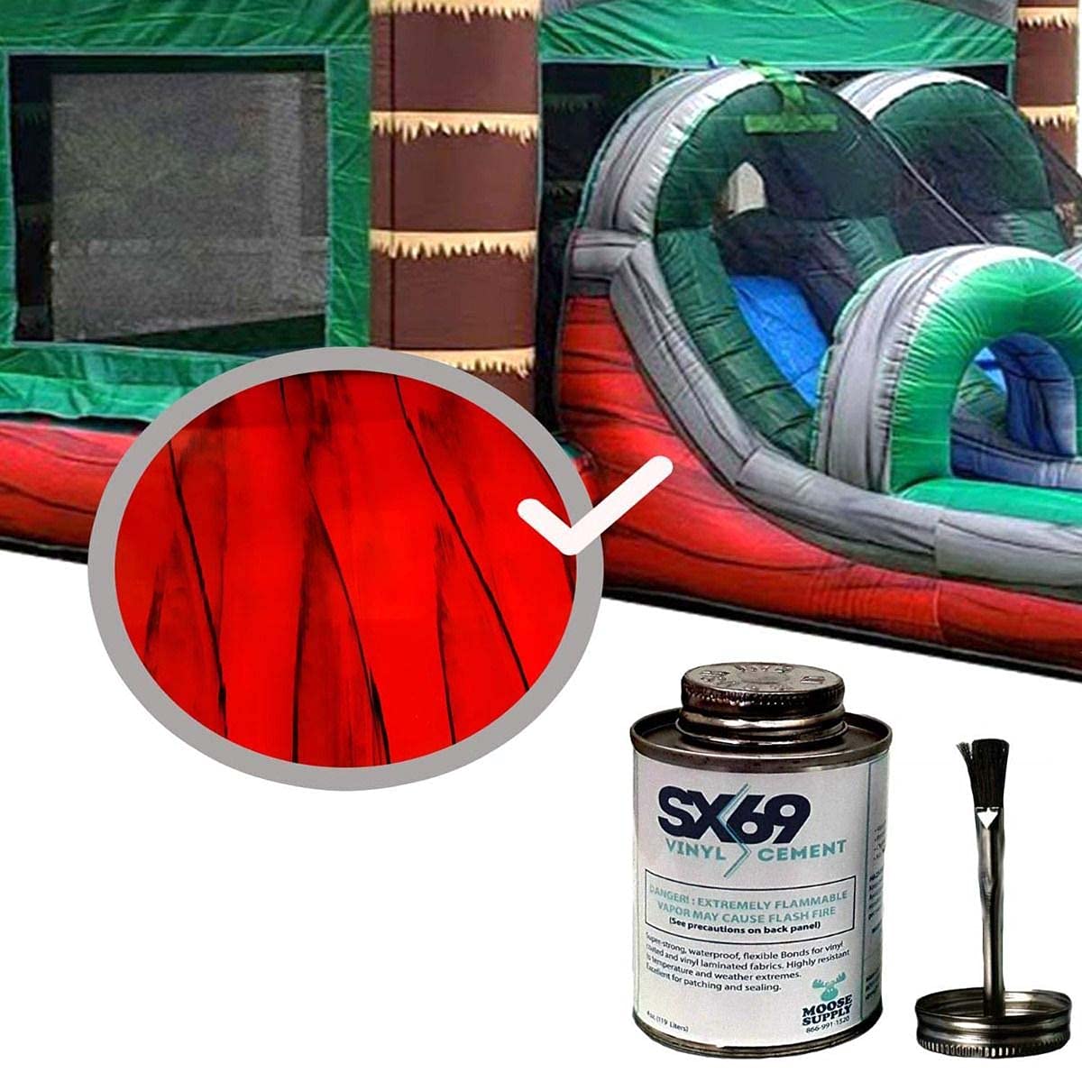 Moose Supply SX-69 Vinyl Repair Kit | Inflatable Bounce House Repair Kit | Red Marble | includes 4 Ounce Adhesive and Vinyl Roll | for Flexible, Waterproof Repairs of Tears, Punctures, and Holes