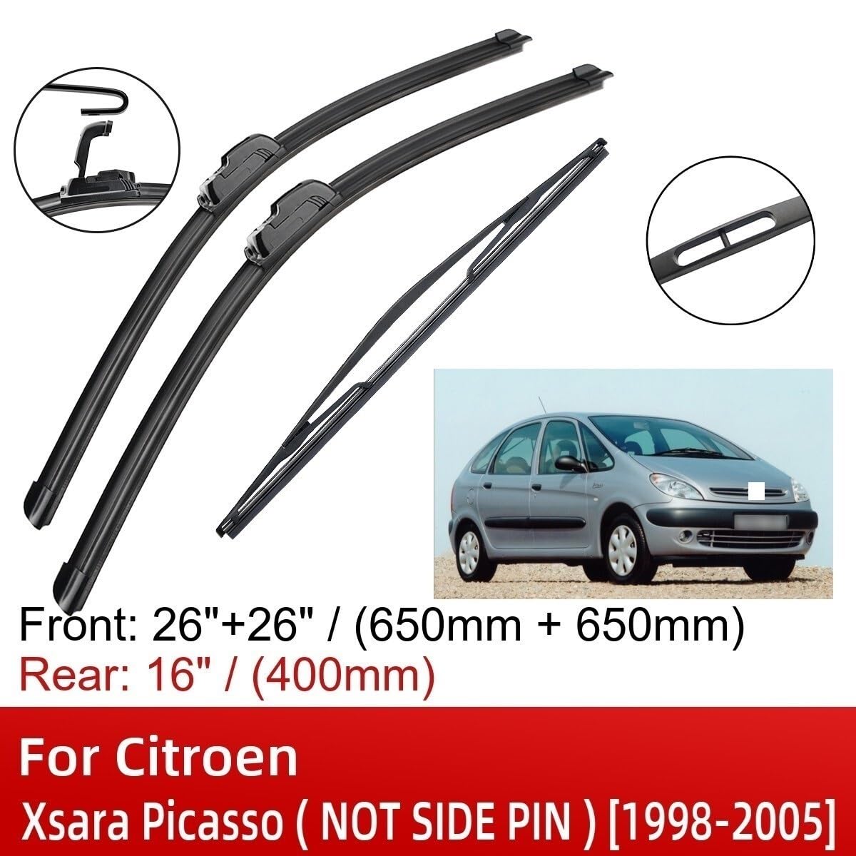 Balai Lunette Arrière 1999-2010 Bras Essuie-glace Arrière Citroën Xsara Picasso - Compatible 1999-2010 - Références 642239 642398 Essuie-glace Arrière Xsara Picasso