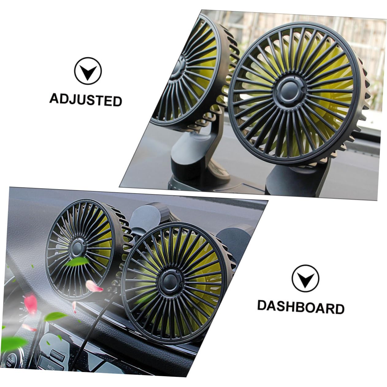 KOMBIUDA Ventilateur USB Double Tête pour Voiture Portable Ventilateur de Refroidissement à avec Angle pour Bureau Maison et Voyage