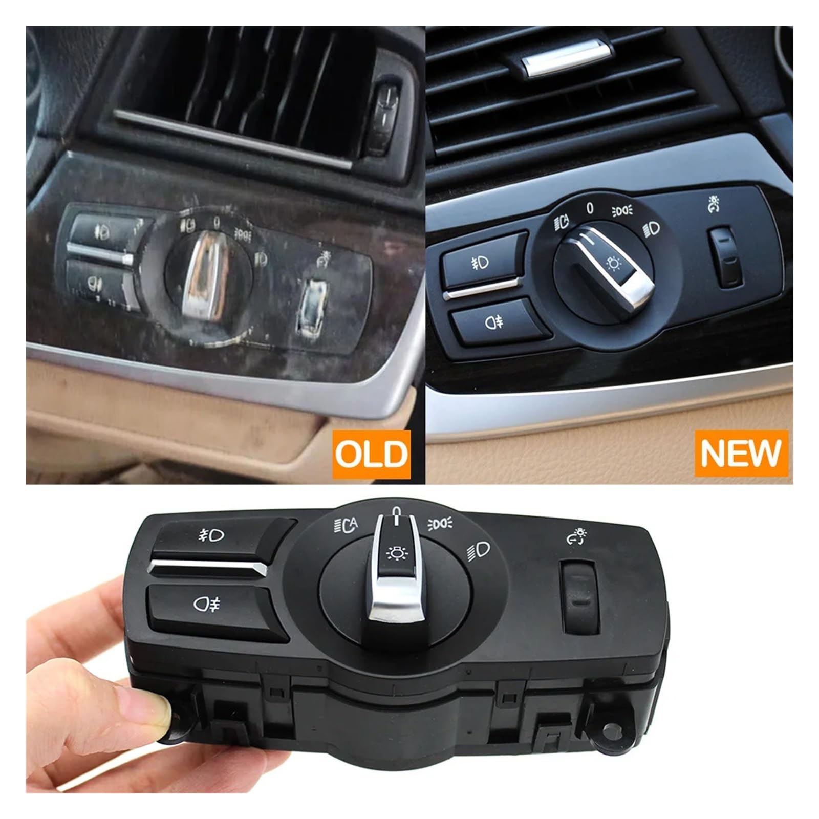 Auto-Frontscheinwerfer-Scheinwerferschalter-Baugruppe passend for BMW 5 6 7 Serie X3 X4 F10 F11 F07 F06 F01 F25 F26 61319192744(Model B)