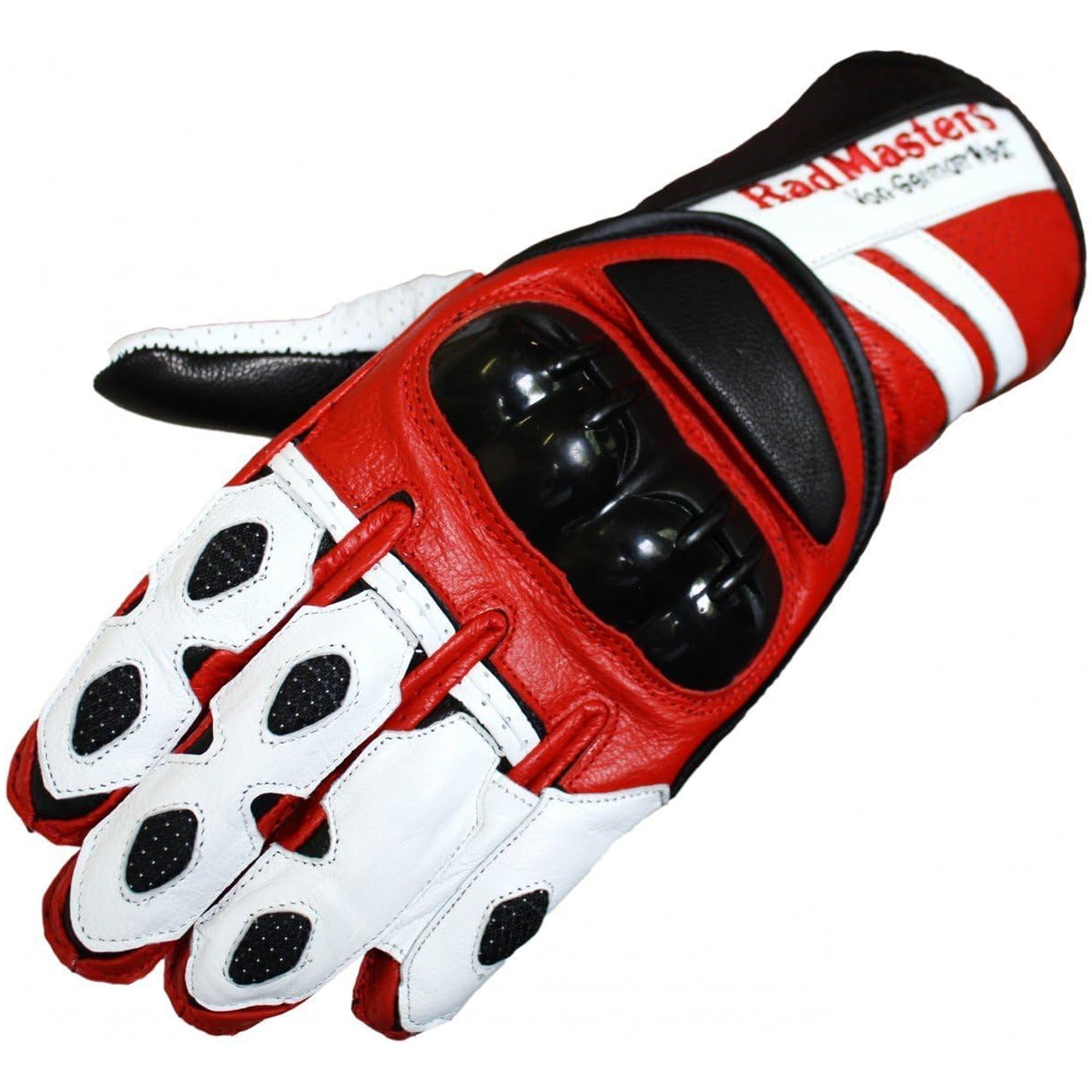 German Wear Motorradhandschuhe aus Kalbsleder, Biker Handschuhe mit Knöchelprotektor, Wildleder-Handfläche & verstellbarem Klettverschluss für Motorrad, Motocross & Outdoor