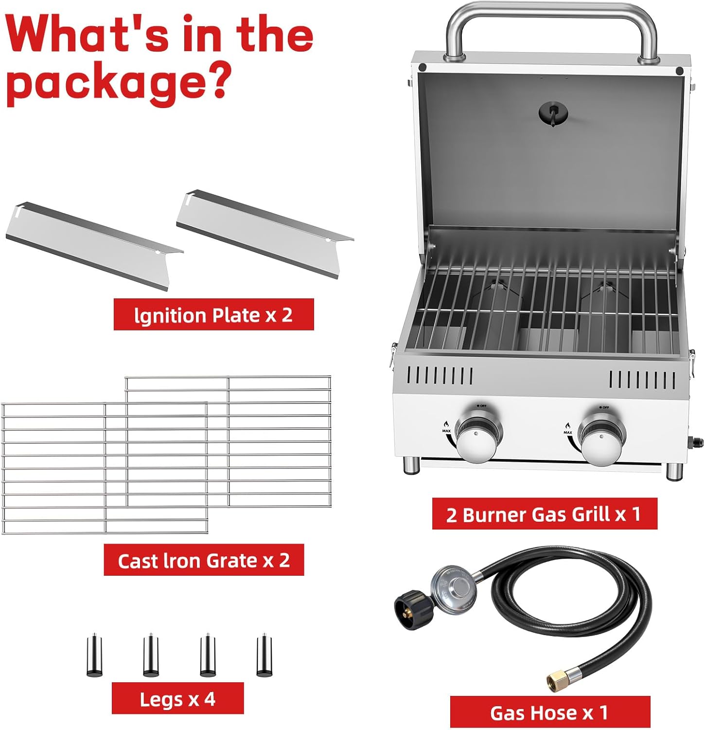 Veralune Tabletop Gas Grill, Portable Gas Grill, Tabletop Portable Gas Grill, Safety Lock, Built-in Thermometer, Stainless Steel Grating, Anti-Rust