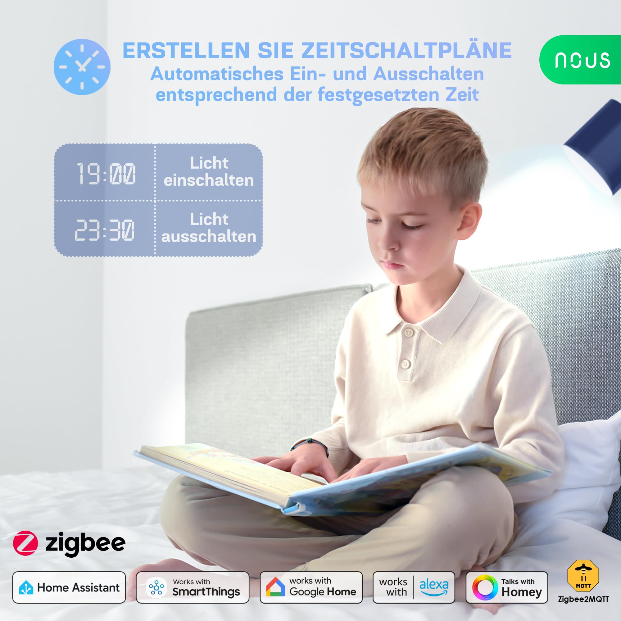 NOUS P3Z ZigBee Smart Glühbirne E27 LED, RGB, Kompatibel mit Alexa, Home Assistant, Google Home, SmartThings, Fernbedienung, Dekorative Glühbirne Zubehör, 2 Pack