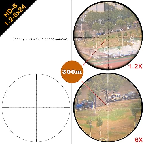 Miniatura 2 de WestHunter Optics HD-S 1.2-6x24 rifle compacto, tubo de 1.181in, retícula de punto Mil-Dot 12 MOA segundo plano focal torreta, bloqueo de disparo