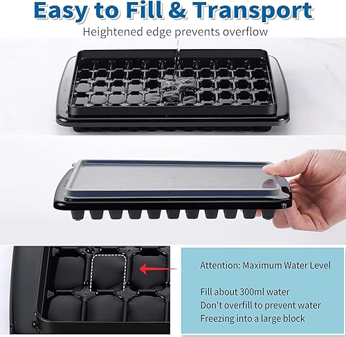 Miniatura 3 de Bandeja para cubitos de hielo con tapa y contenedor para congelador, bandeja para 55 nugget para hacer hielo, molde de hielo para café de cóctel