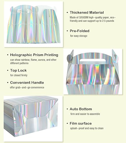 Miniatura 4 de Naleyber Cajas de regalo de fiesta de arcoíris brillante, 24 unidades, color plateado iridiscente, cajas de golosinas para dulces, aperitivos,