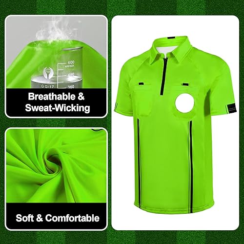 Miniatura 3 de Camisa de árbitro para hombre, camiseta de árbitro de fútbol amarilloverde, camiseta oficial de árbitro de fútbol profesional para hombre con