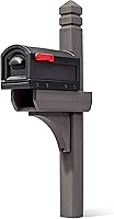 Step2 Lakewood Mailbox & Post Kit - Weather-Resistant Durable Plastic, Large Capacity, Easy Install, Flag Included, Black/Brown