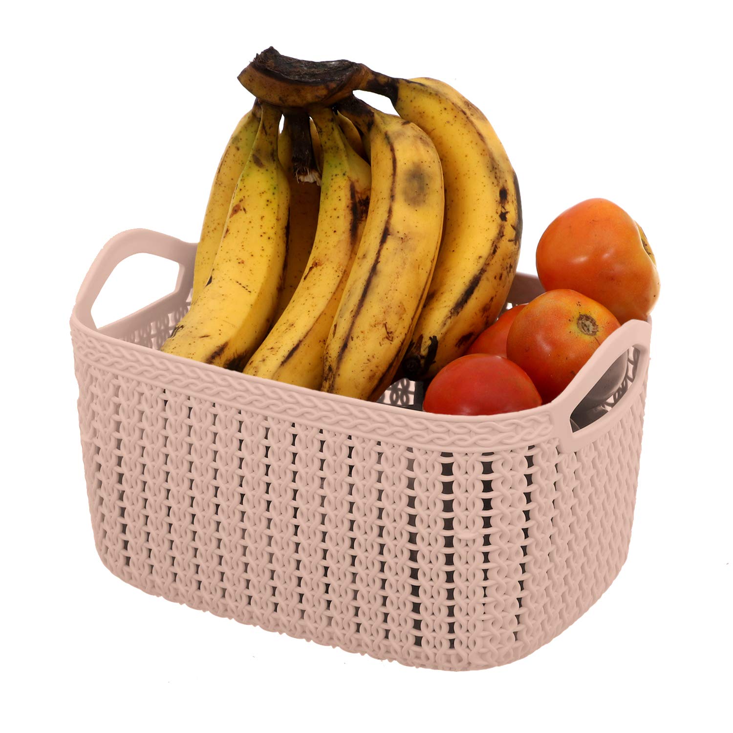 Kuber Industries Unbreakable Plastic Multipurpose Large Size Flexible Storage Baskets/Fruit Vegetable Bathroom Stationary Home Basket with Handles (Peach) -CTKTC37802