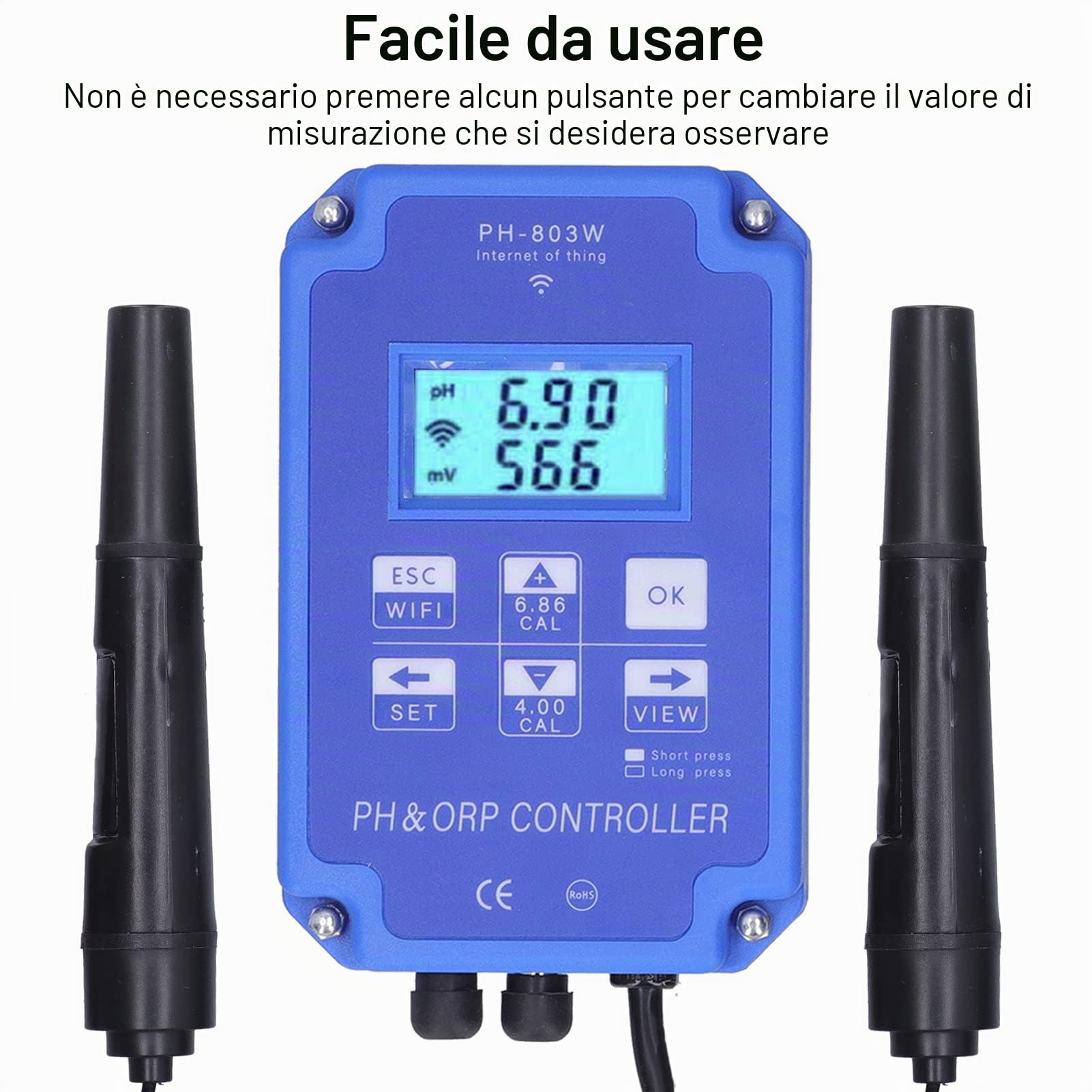 PH-803W Controllore Redox Redox Misuratore Multiparametrico per Test Dell'acqua per il Monitoraggio e il Controllo della Qualità Dell'acqua a Lungo Termine(EU Plug 250V)
