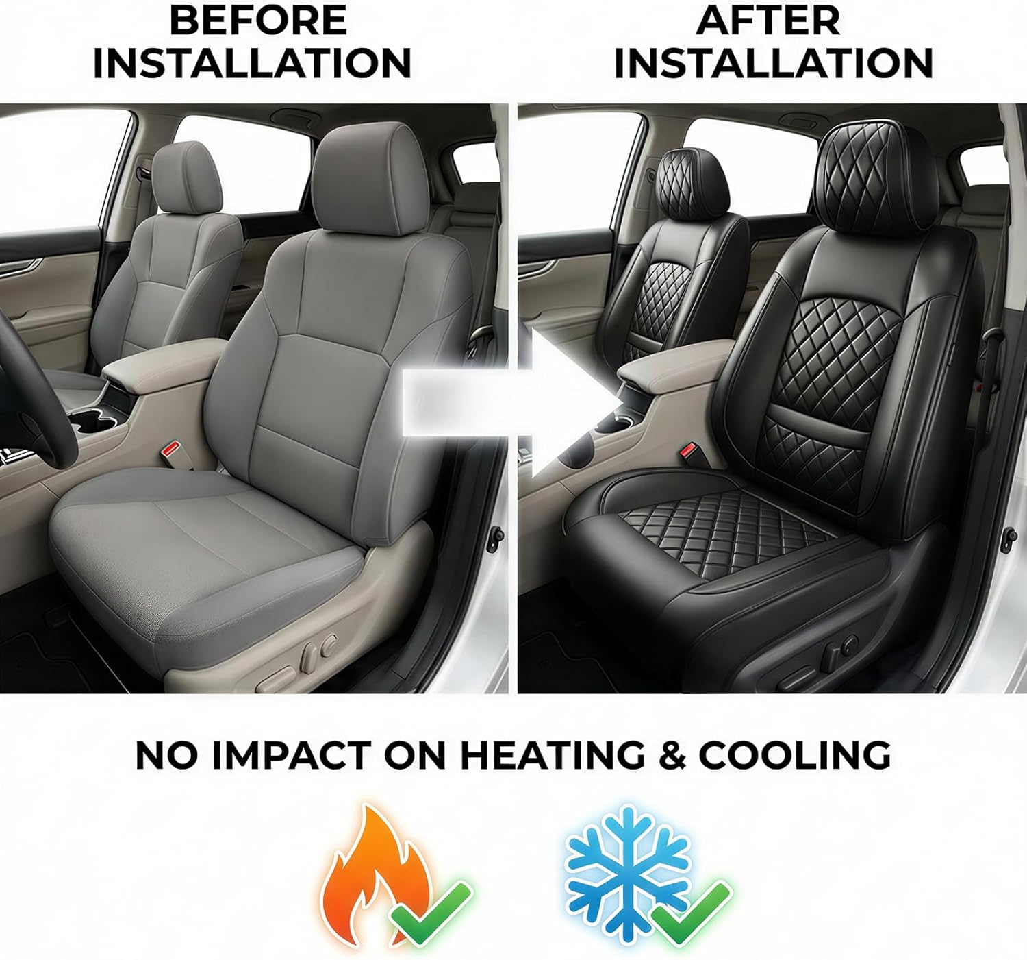 Fit Sentra Car Seat Covers for Nissan Sentra 2008-2026 - Premium Leather, Waterproof, All-Weather, Airbag Compatible, Anti-Slip, Breathable, Easy Install, Seat Protectors, Full Set, Black