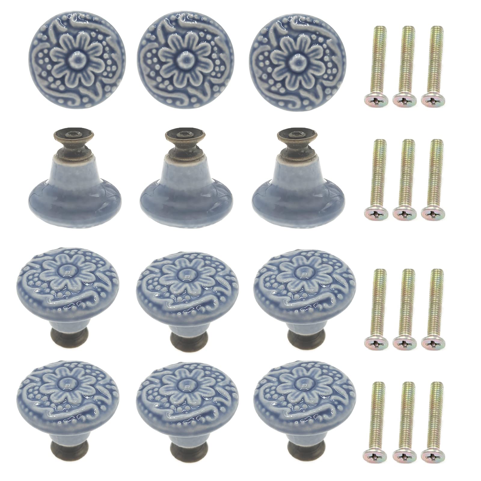 12Pcs Drawer Pulls and Knobs, Ceramics Cabinet Door Knobs, Decorative Dresser Drawer Knobs, 1.4 Inch Diameter Cabinet Knob Hardware for Kitchen Cabinets