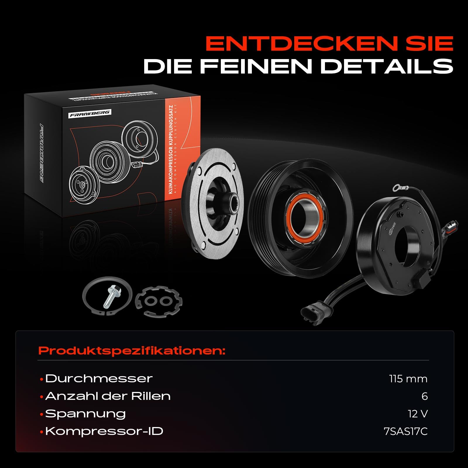 Frankberg 1x Klimakupplung Kompatibel mit C-Klasse W205 C400 AMG C43 C450 AMG E-Klasse W213 E400 E450 AMG E43 Vito Kasten W447 114 116 119 Replace# 0008303202