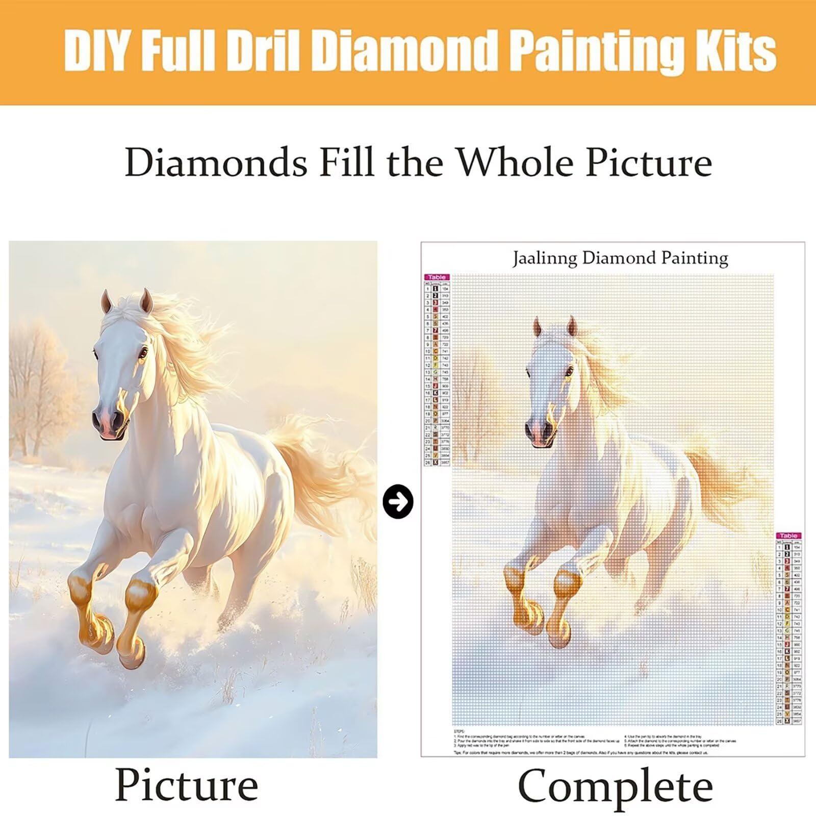 Diamond Painting Kit Completo, Diamond Painting Cavallo, 5D Quadrato Pittura Diamante Kit Manualidades Adultos DIY Diamantini Crystal Art Disegni Ricamo Punto Croce Artigianale, 60x90cm Animale j0-756