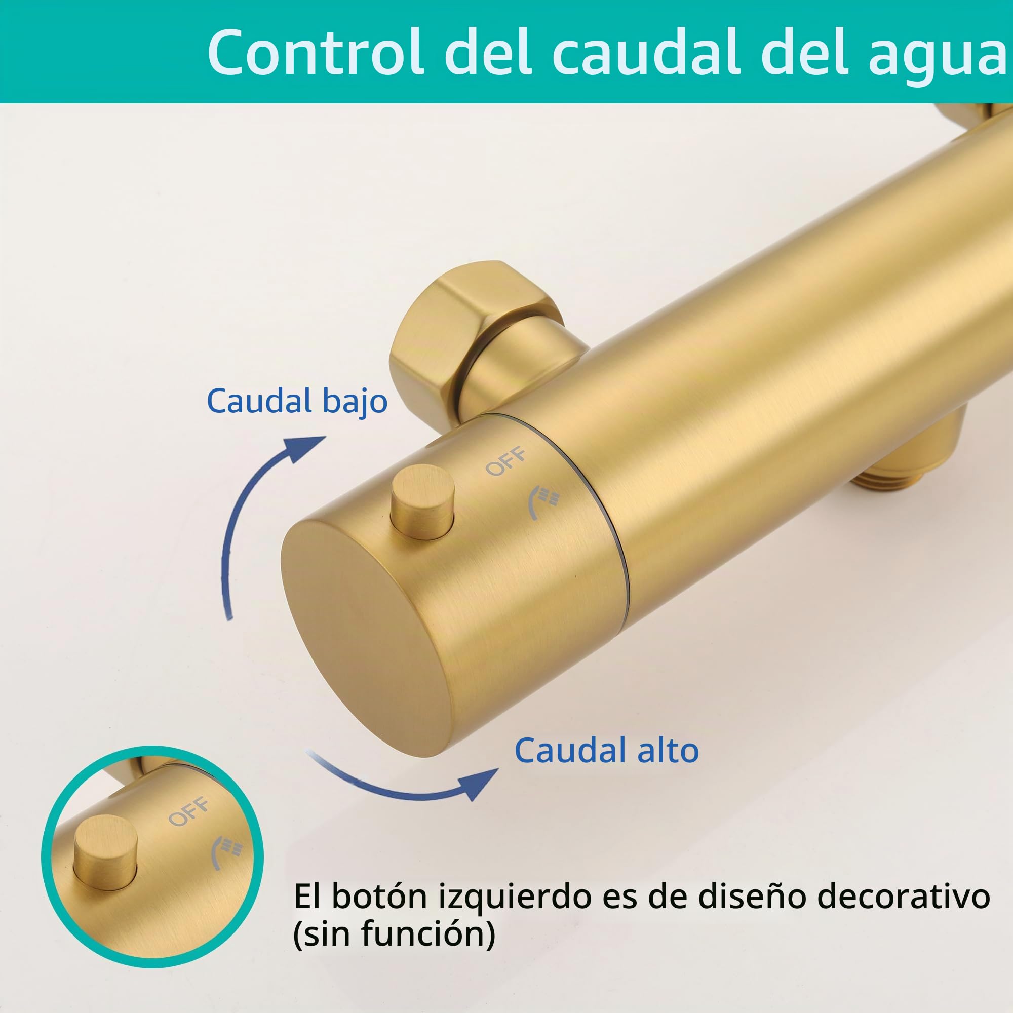 Grifo mezclador termostático dorado con botón de bloqueo de seguridad, barra mezcladora de ducha antiquemaduras de 38 °C, válvula mezcladora de ducha de control de temperatura montada en la