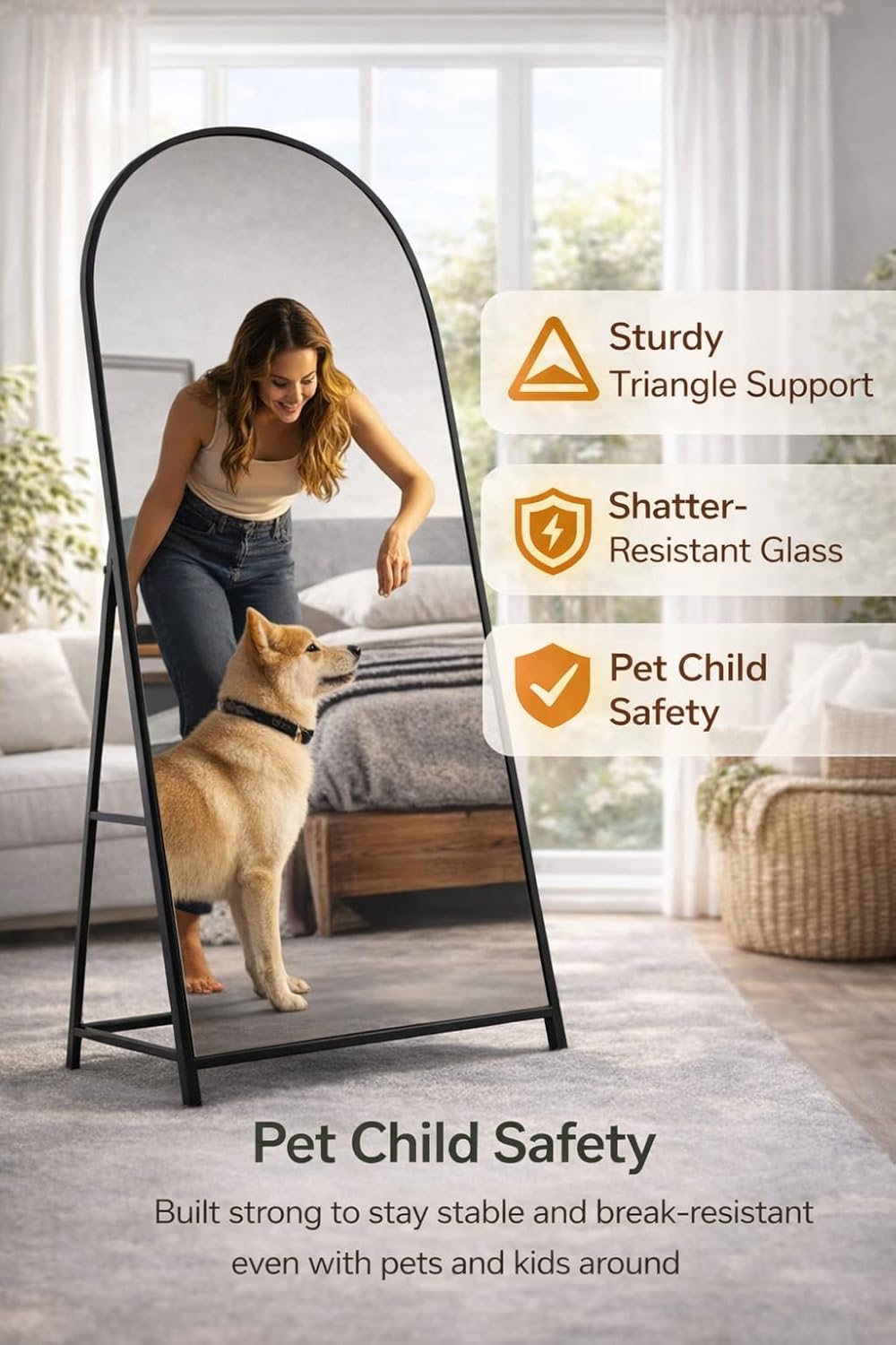 58"x19"Floor Mirror Full Length,Arched Full Length Mirror with Stand,Full Body Mirror,Hanging or Large Leaning for Bedroom Living Room Black