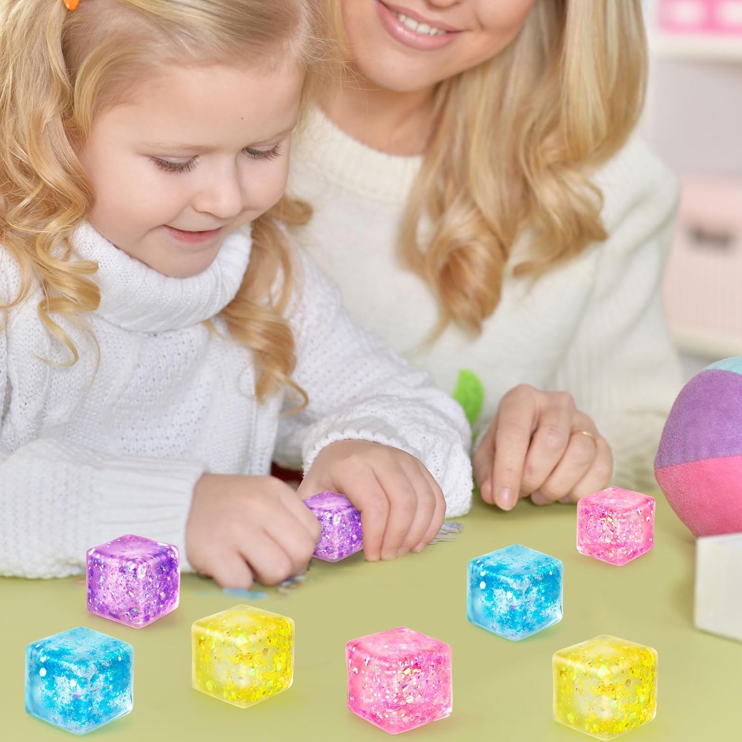Hooqict 10Pcs Stress Cube Squishy Stress Balls Ice Cube Sensory Squeeze Toys Squishy Fidget Cube Mini Squishies for Kids Teens Adults Stress Relief Classroom Home Office