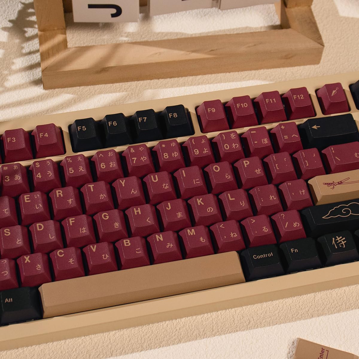 Japanese Keycaps 129 Keys PBT Red Samurai Keycap Set Fit for 61/64/87/104/108 Cherry Mx Switches Mechanical Keyboard