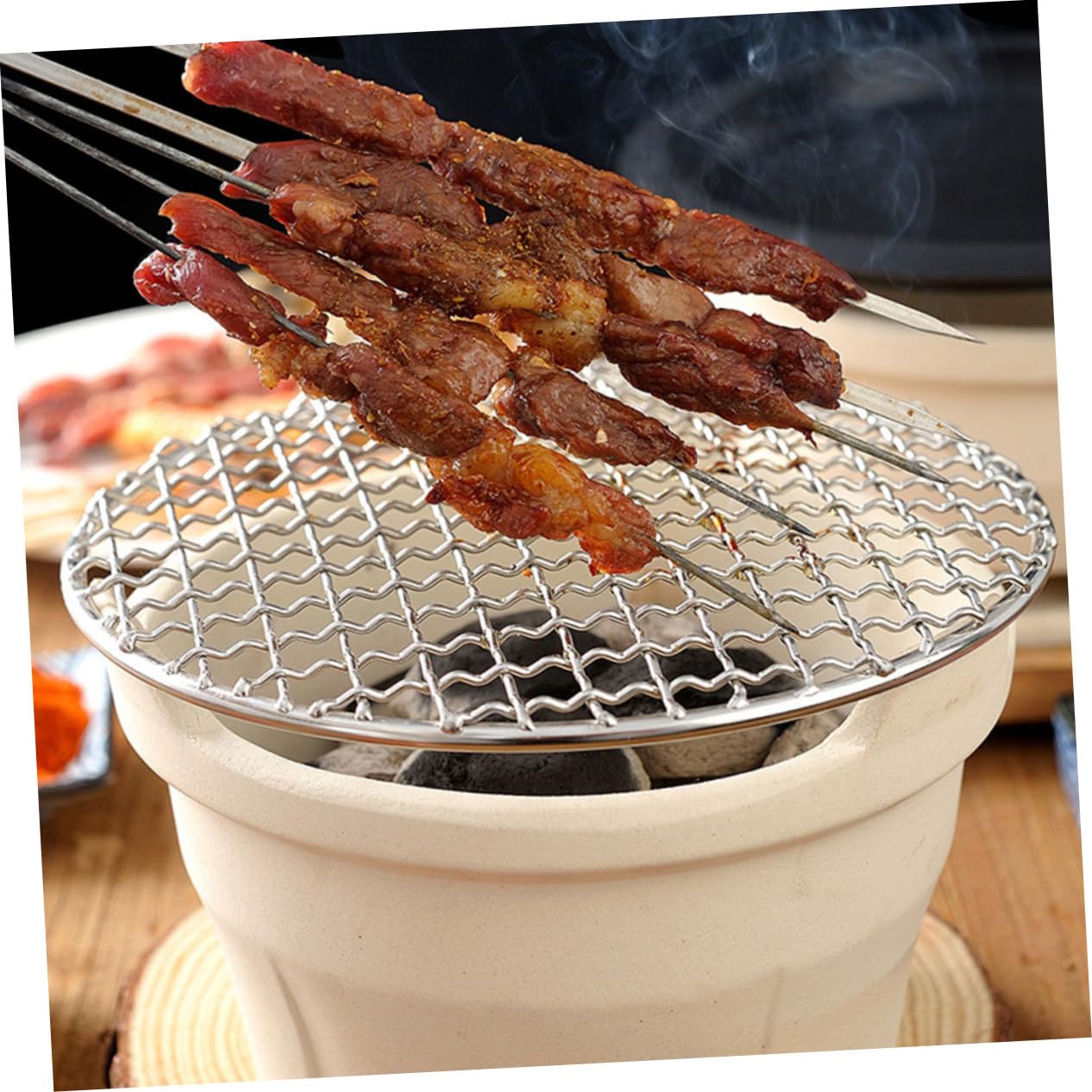 Griglia per barbecue in acciaio inox, 2 pezzi, rete portatile per cottura all'aperto, campeggio, ideale per bistecche, frutti di mare, verdure e kebab