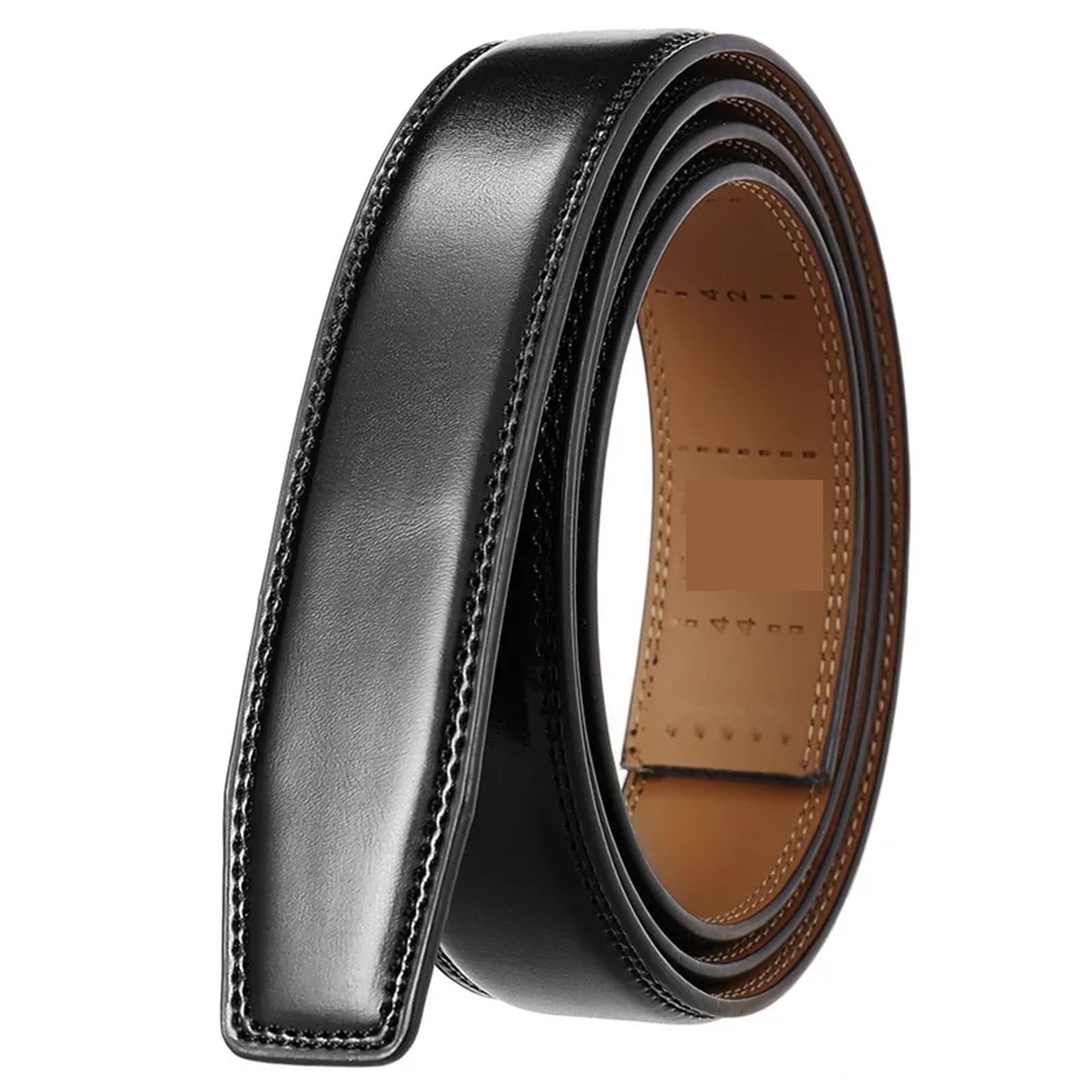 LUOHANUS 1 Pcs Black Official Authentic Men Leather Belt Without Buckle 3.0cm Cowhide Non-Porous Alloy Automatic(Black,110cm)