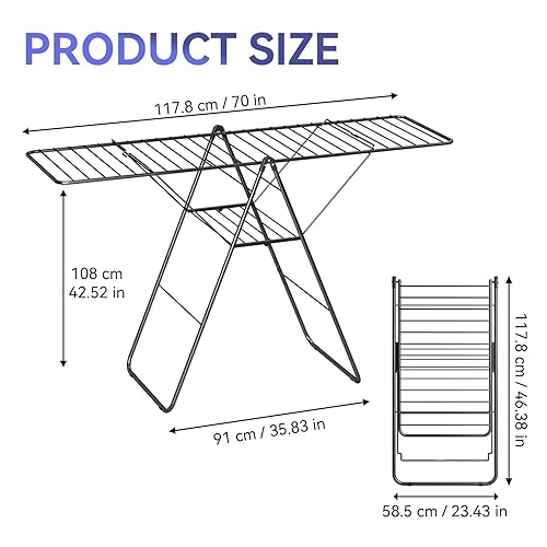 Miniatura 2 de APEXCHASER Escurridor de ropa, plegable de gran tamaño con cubierta de pie en forma de U, altura ajustable, estante de lavandería multibarra, uso en