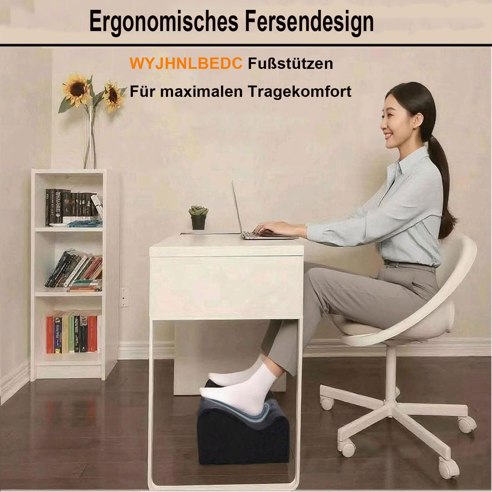 Fußstütze Schreibtisch Ergonomische Fußstützen Büro | Premium Schaumstoffkern Abnehmbarer Deckel Rutschfester Fußablage für unter Schreibtisch Rücken Hüftschmerzen Schwarz Mittel