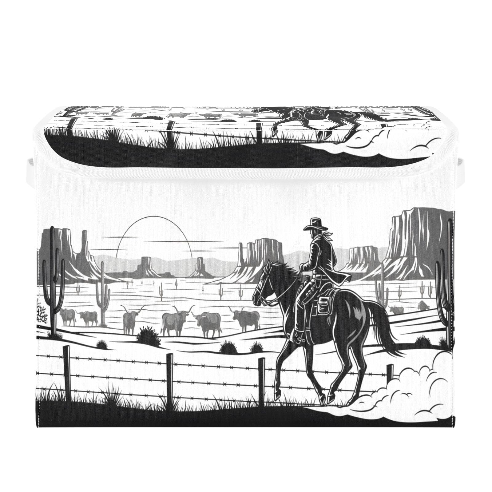 Bacs de rangement pliables chambre enfant et bureau à motif tissu Cowboy