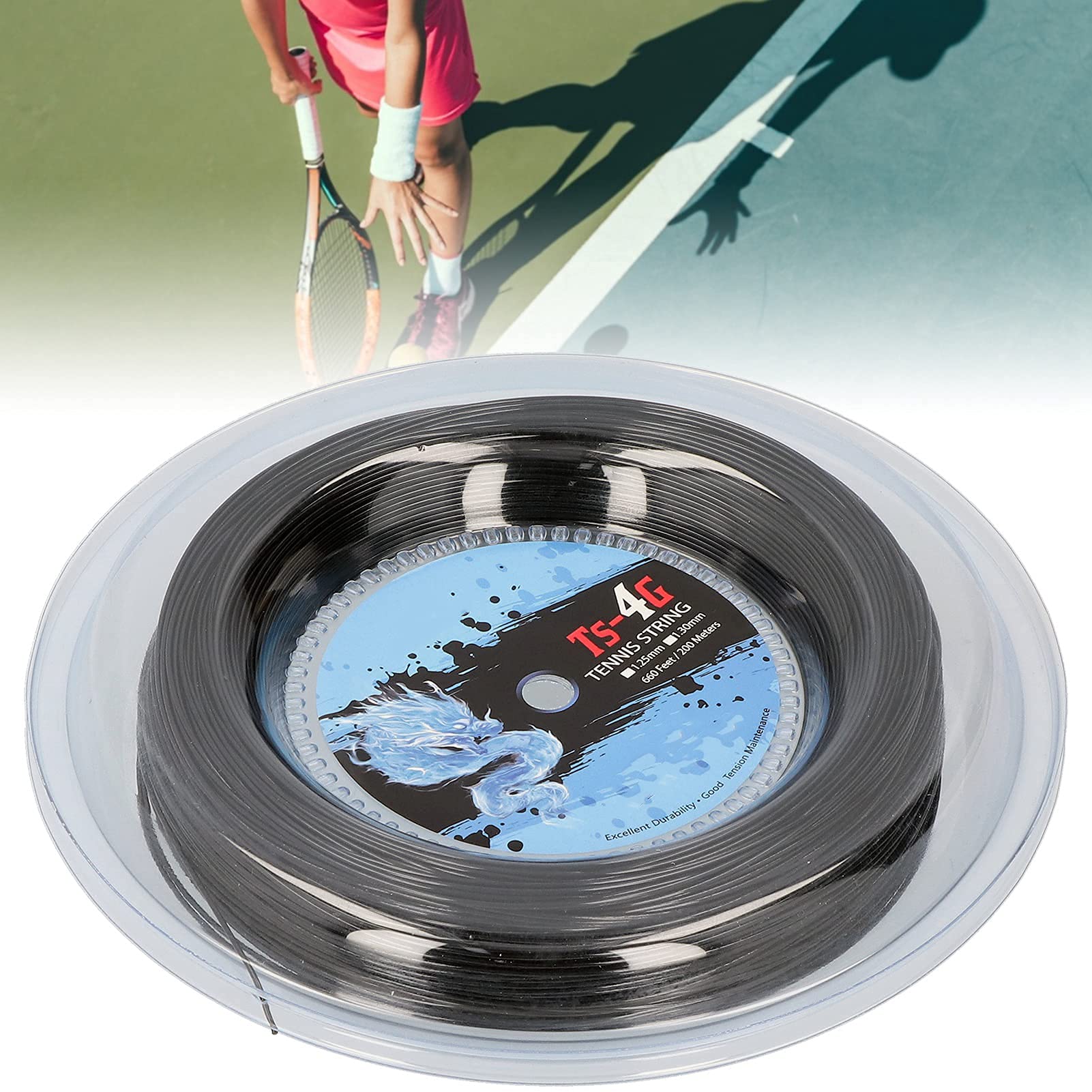 Alomejor Corda per Racchetta da Tennis, Lunghezza 200 m/656.2 Piedi, Accessorio da Tennis Nero per Sport all'Aria Aperta