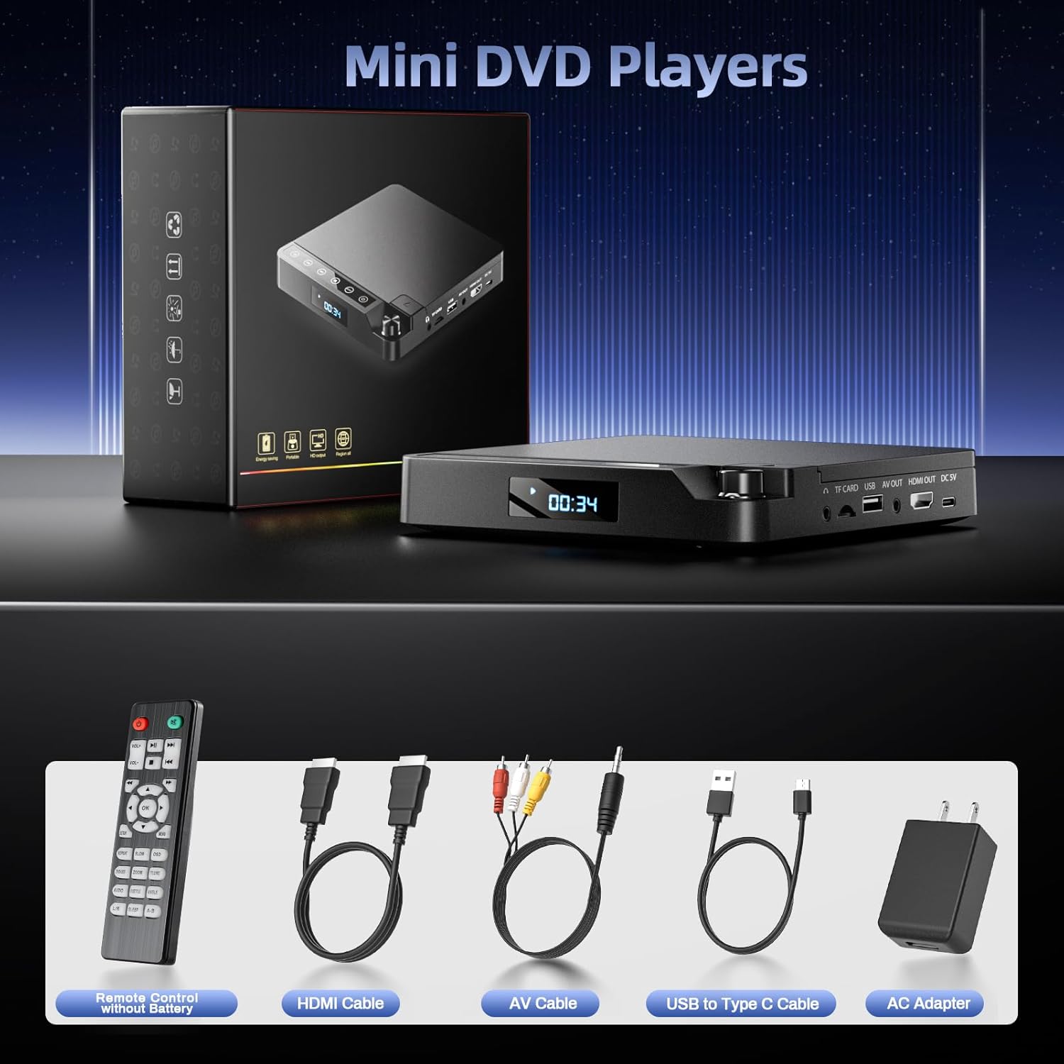 Desobry Mini DVD Player for TV, All Region Free DVD Player HDMI, Small Compact Flip-Top Design, with USB/TF Card Input, Supports PAL/NTSC
