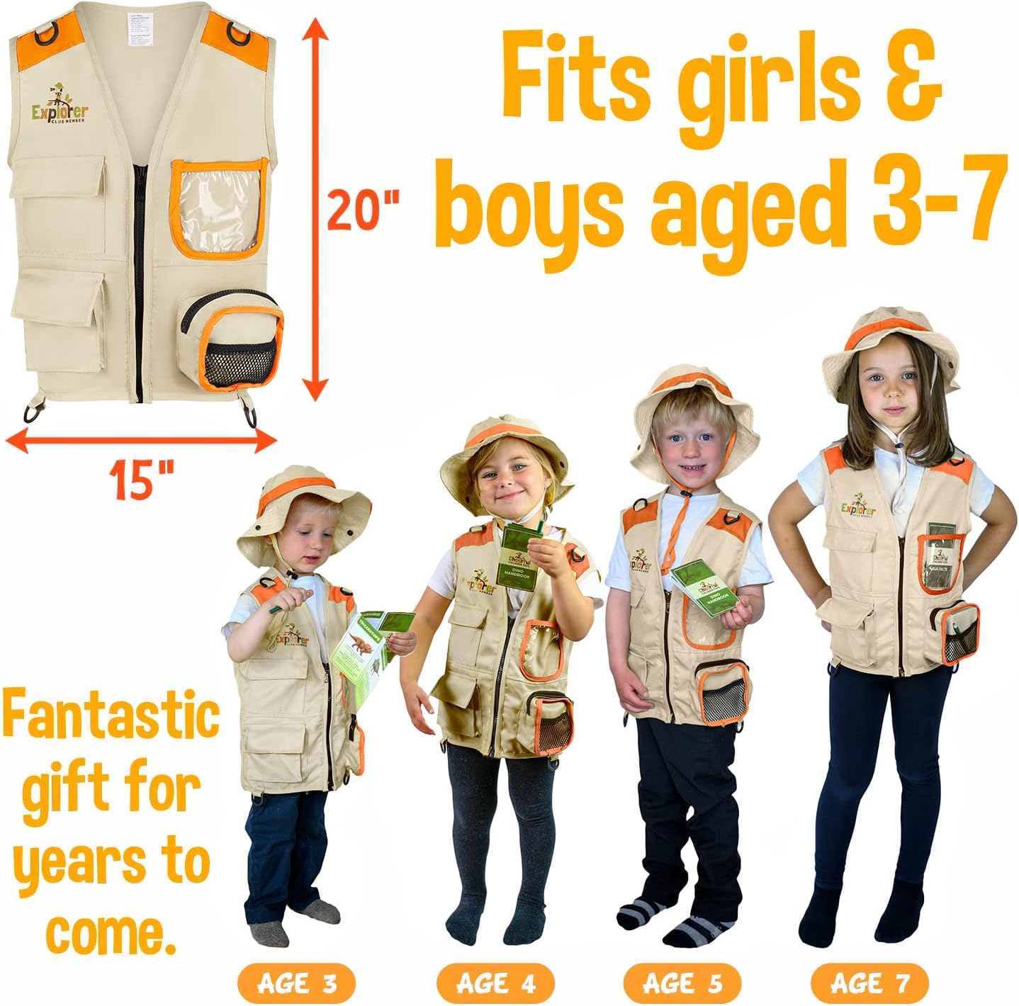 Kids Explorer Kit with Activity Book, Bug Hunting Kits for Children with Safari Vest Zoo Keeper Hat & Kids Binoculars - Image 4