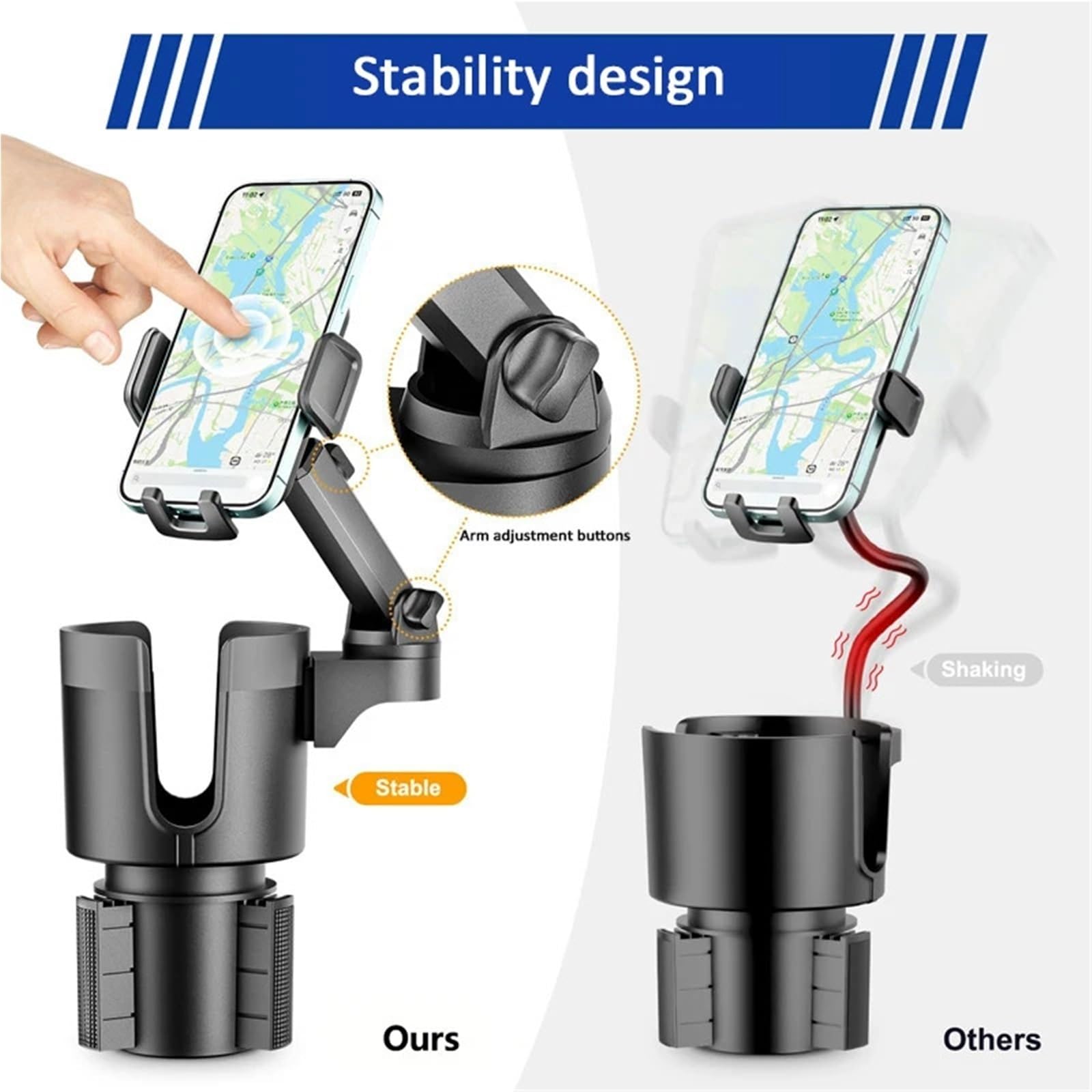 Accesorios Coche Soporte Movil Coche Supporto per Telefono portabicchieri per Auto con Base Regolabile, Rotazione a 360 Gradi Compatibile con Tutti Gli Smartphone