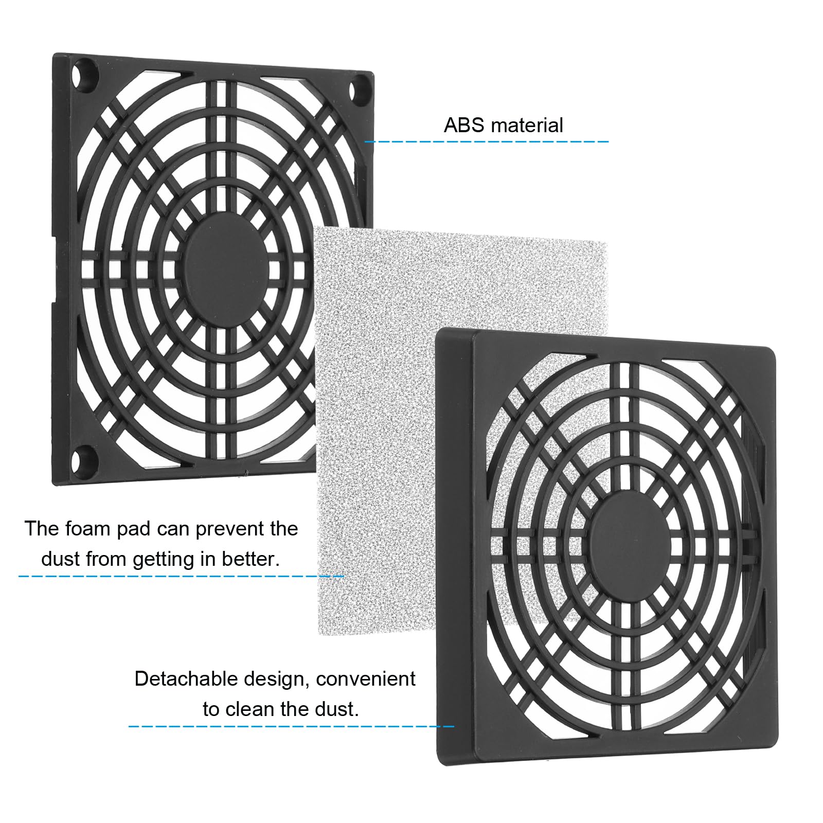 Rejillas De Filtro Para Ventilador PC - 83x83 Mm, ABS, Pack De 5 Con Tornillos, Negro