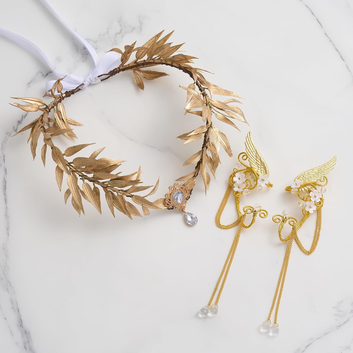 SWEETV Fairy Flower Leaf Crowns for Women Elven Princess Tiara Elf Headpiece for Cosplay Halloween Costume Photoshoot Wedding