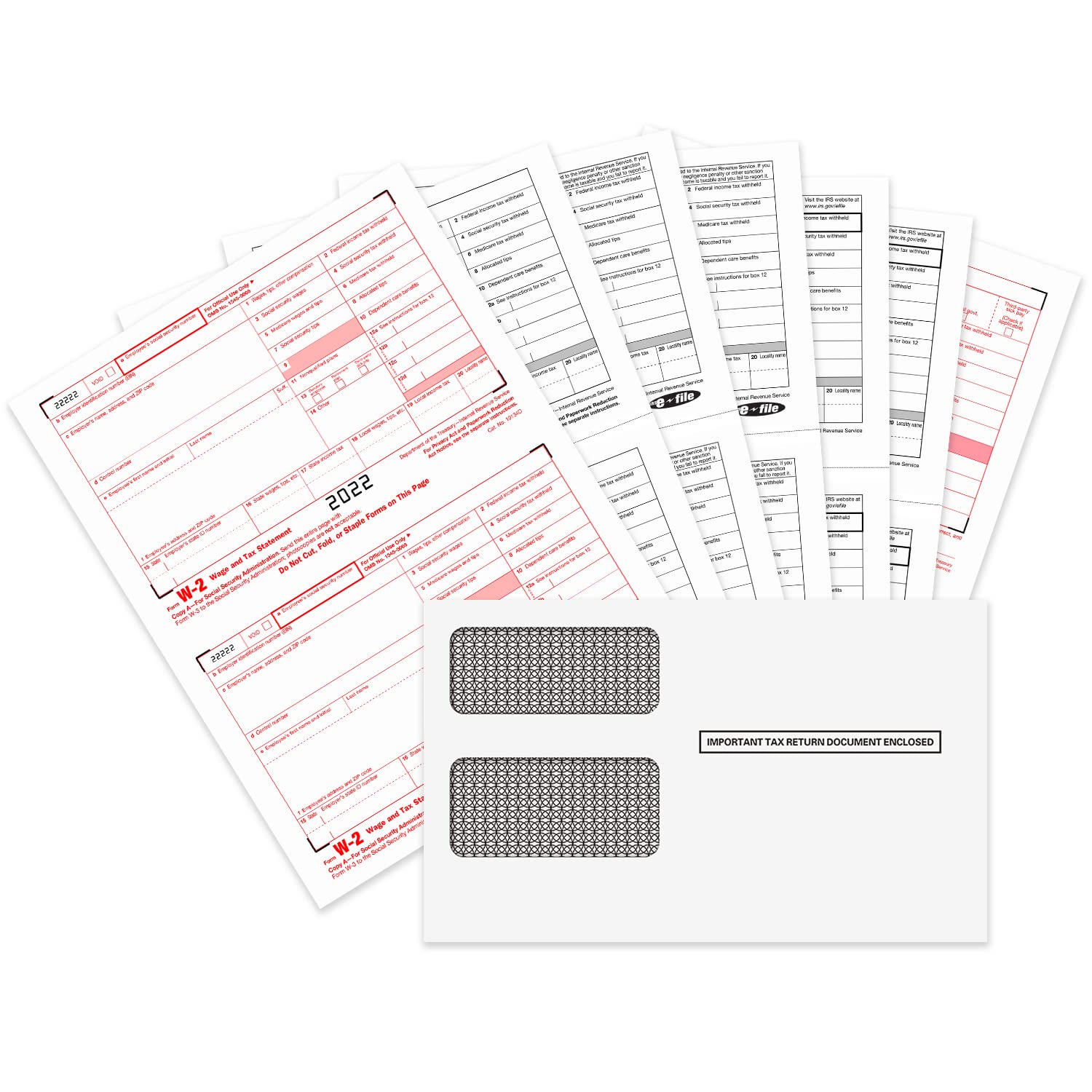 Photo 1 of W2 Forms 2022, 6 Part Tax Forms, 25 Employee Kit of Laser Forms Designed for QuickBooks and Accounting Software, 25 Self Seal Envelopes Included