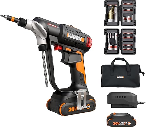 WORX Taladro Atornillador Inalámbrico, 20V 445 in·lb Taladro Atornillador Eléctrico sin Escobillas, Perforación y Atornillado Potente, Diseño 2 en