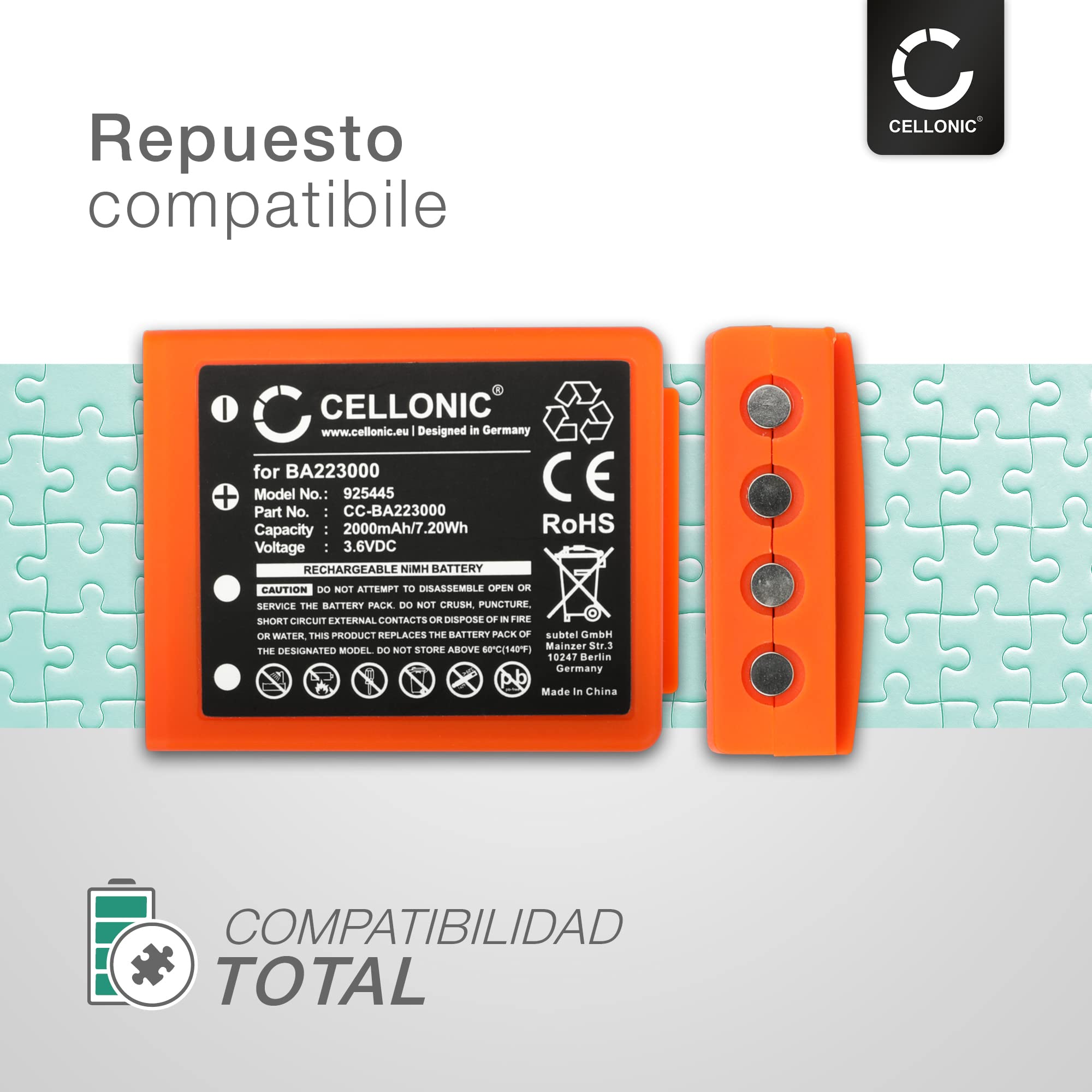 CELLONIC 2X Batería Compatible con HBC Radiomatic BA223030, BA223000 | 2x, (2000mAh-3.6V-NiMH), Control Remoto Batería, para HBC Radiomatic Quadrix, Micron 6, Keynote, FUB6, Patrol D, Micron 5