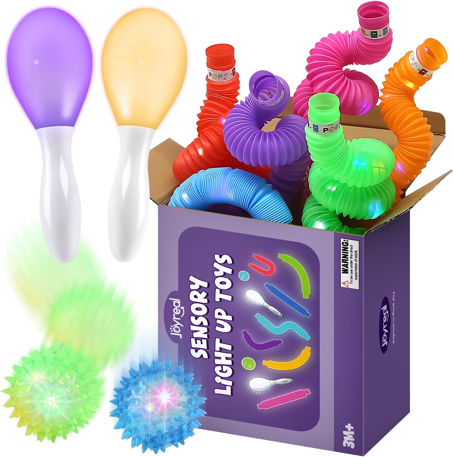 Joyreal Sensory Toys for Autism, LED Light Up Toys, Autism Toys, Autism Sensory Equipment, 10PCS Fidget Toys Sensory Tubes & Balls, Light Up Maracas for kids, Stress Relief Toy