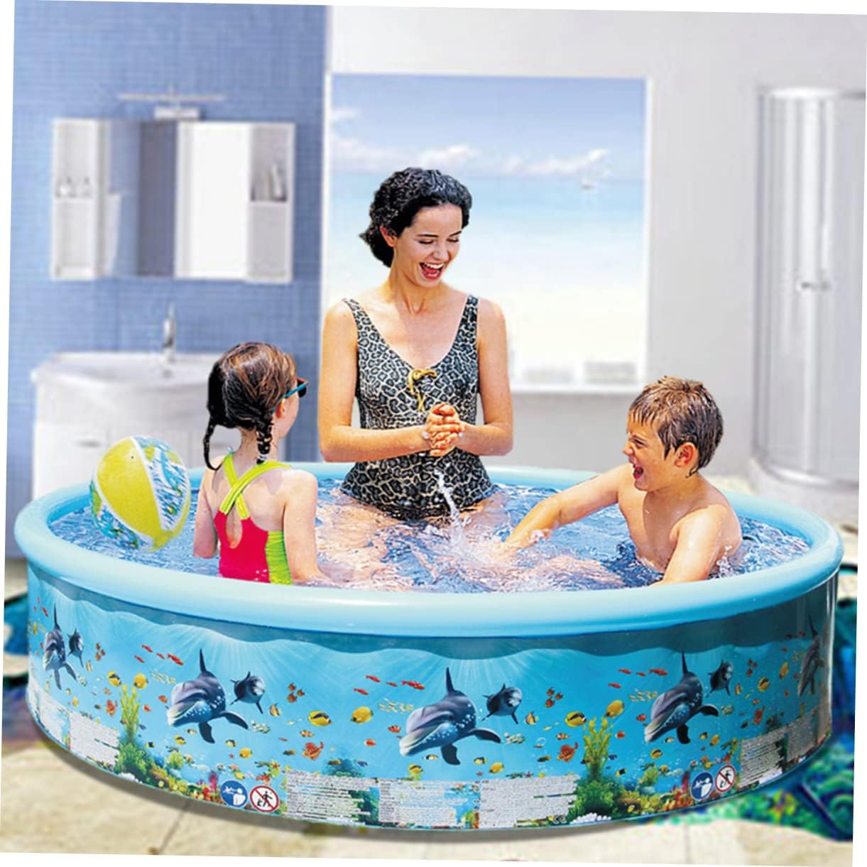 Kisangel 1pc Outdoor Boy Girl Round Swimming Pool Toy Colorful Cartoon Fish Design Sturdy Construction for Fun and Parent-boy Girl Interaction