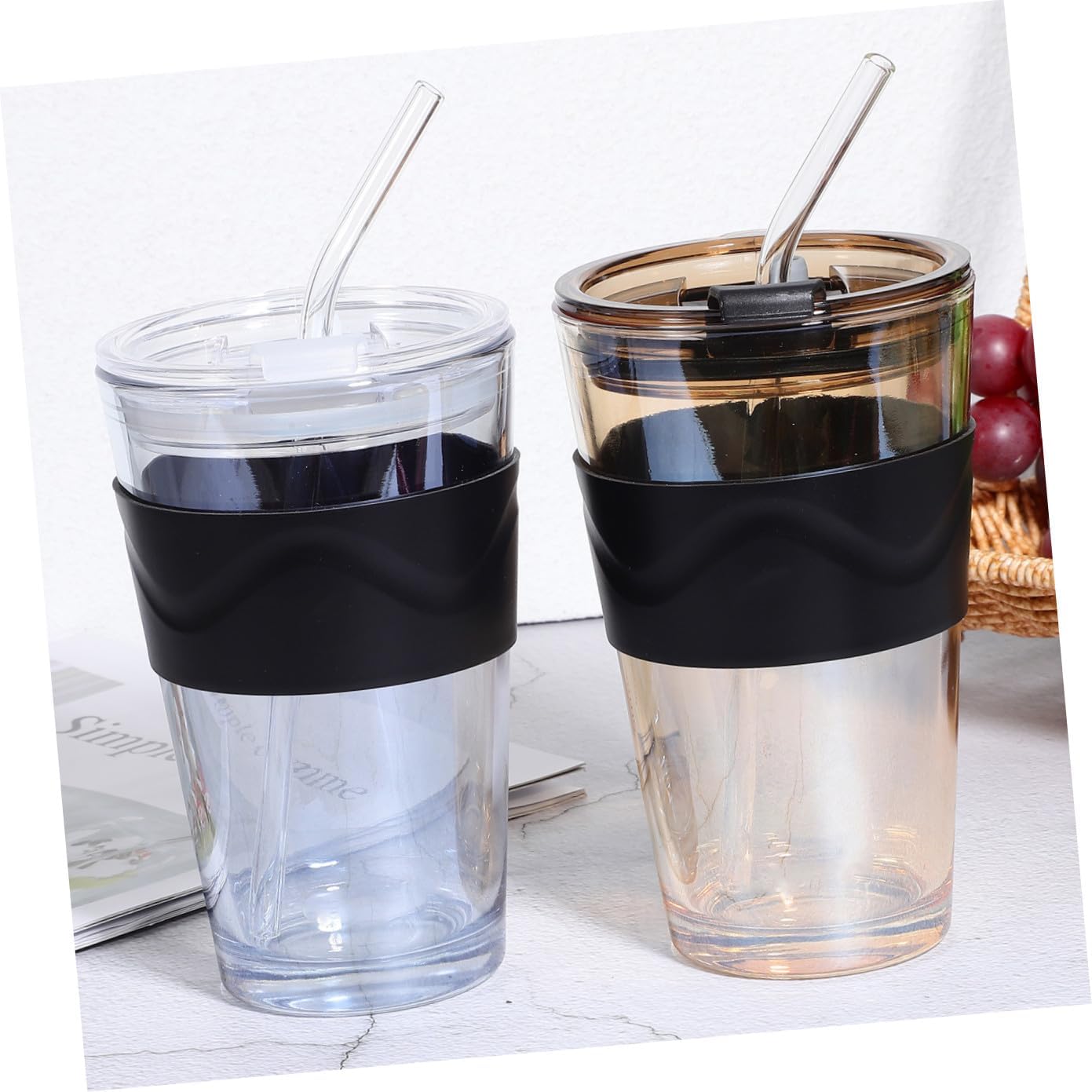 Cabilock 2Pcs Drinking Cup with Straw Insulated Sleeve for Beverages Water Iced Tea Coffee Stylish Water Bottle