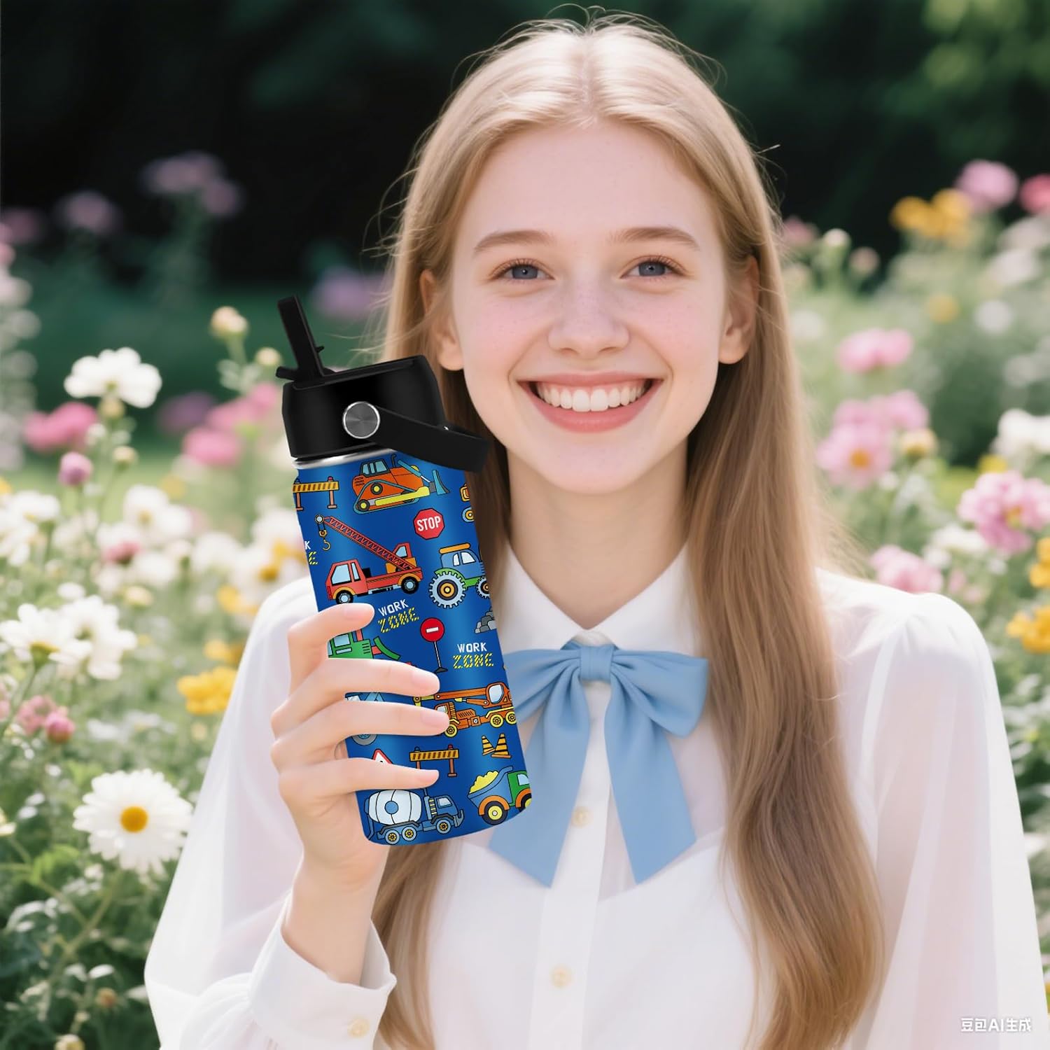 Construction Gifts for Men & Women - 16 Oz Water Bottle with Straw Lid, Stainless Steel Insulated Tumbler, Leak Proof, BPA-Free, for Boys, Travel - Truck Lovers Teen Birthday Gifts Cups(1pc) - Image 2