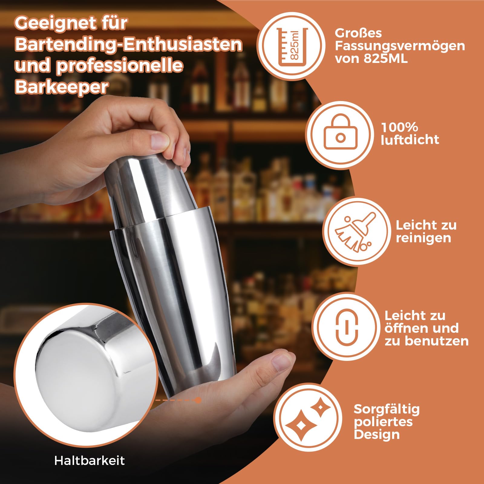 Sosayet Shaker Cocktail Kit - 825ML Boston Shaker INOX + Doseur Cocktail + Pilon + Accessoire Bar - Professionnel Kit Barman Mojito pour Cadeau Homme