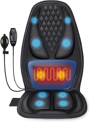 comrelax Masajeador de espalda con calor, cojín de asiento de masaje con tracción lumbar 3D, 10 motores vibradores, almohadilla para silla de masaje