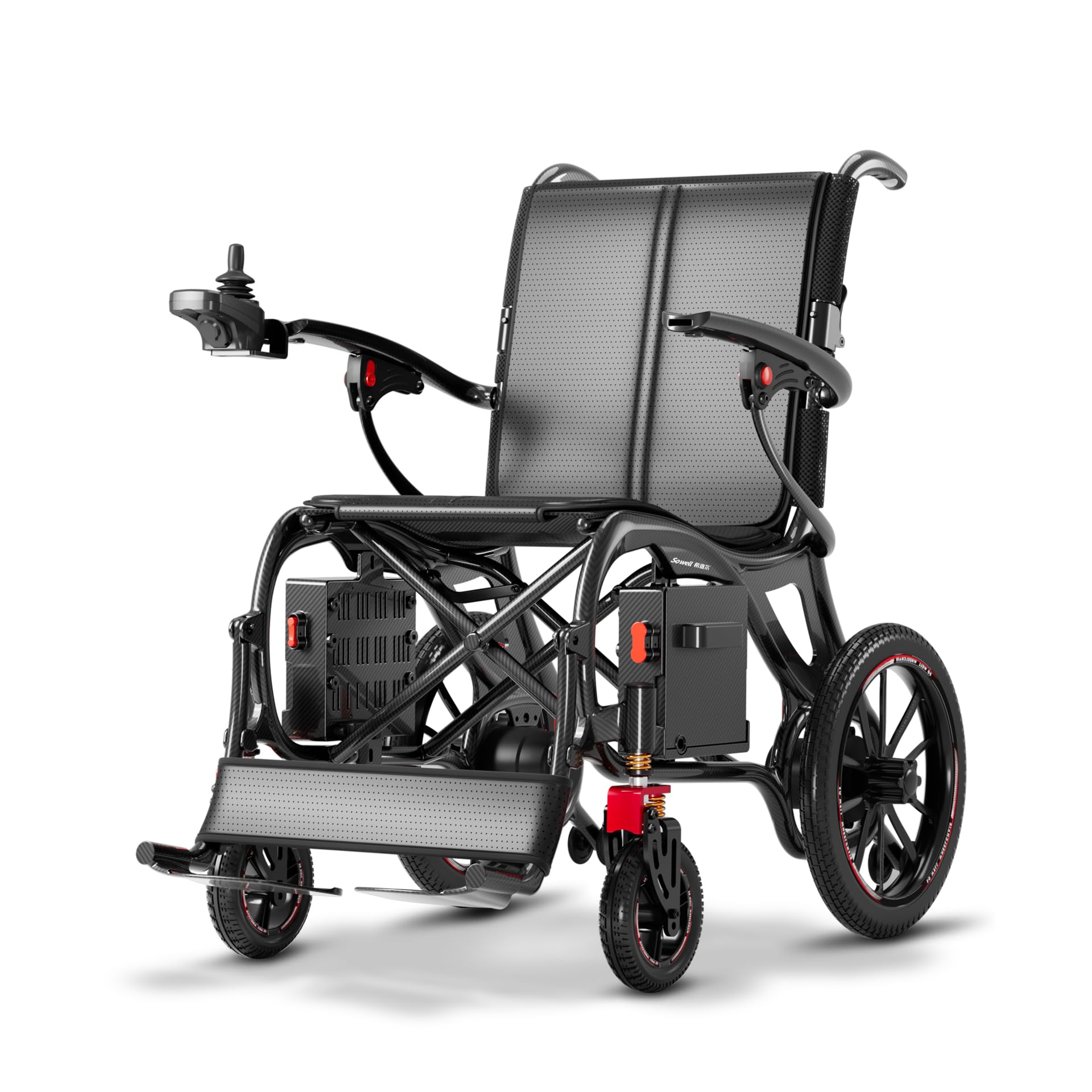 Elektrischer Rollstuhl Faltbar, Kohlefaser, 16 kg Leichtgewicht (ohne Akku), 25 km Reichweite, 150 kg Tragfähigkeit, 500W Motor, Abnehmbarer Lithium-Akku, Für Erwachsene – Ideal für Reisen & Alltag
