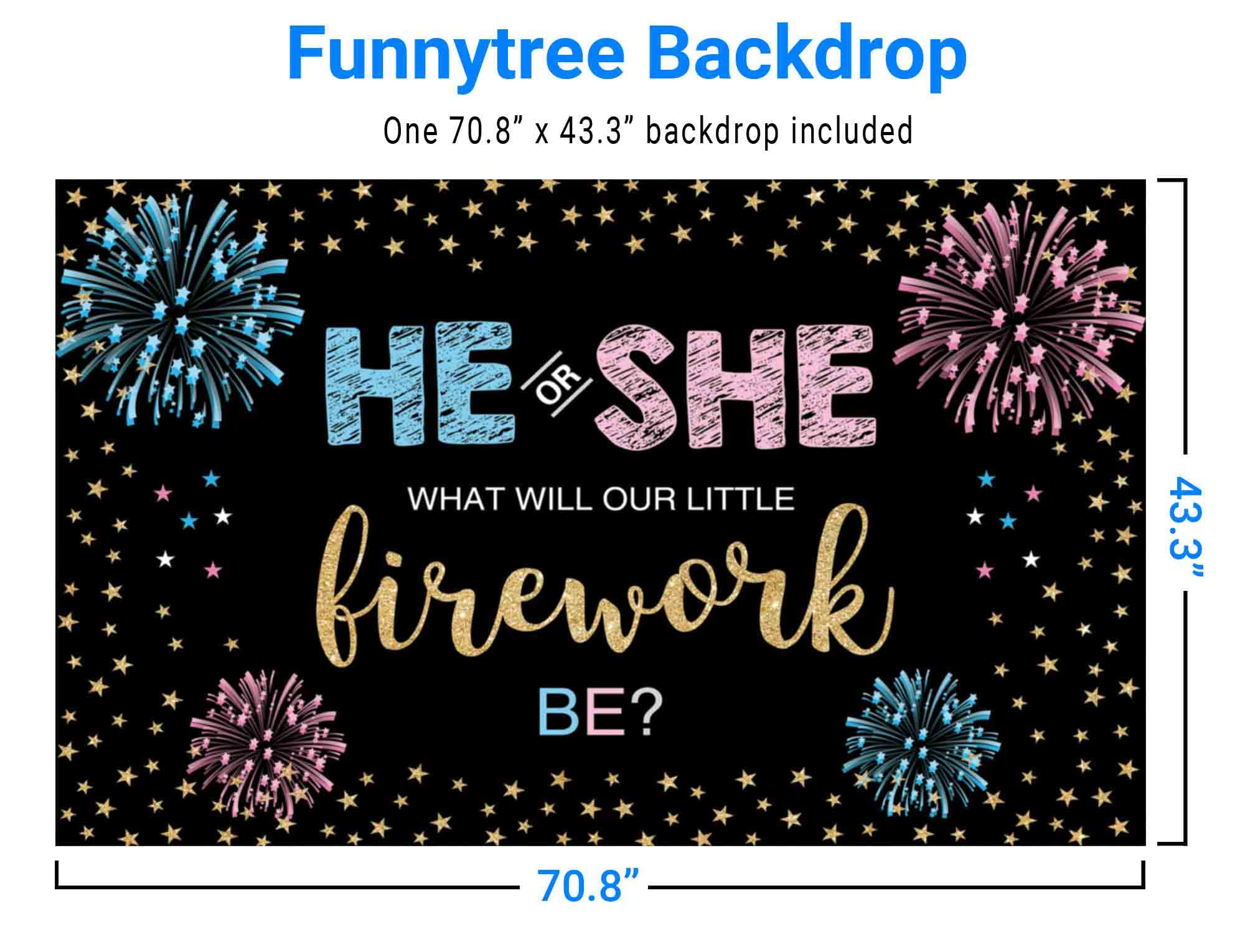 Funnytree Gender Reveal Backdrop He or She Party Fourth of July Blue or Pink Boy or Girl Banner Decoration Stars Photography Background Photobooth Supplies Prop
