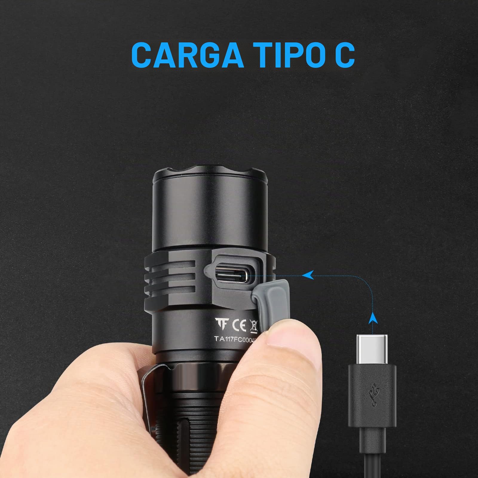 TrustFire T21R LED Linterna 2600 Lúmenes, Linterna Táctica Militar Caza Profesional Super Brillante Potente con Batería y USB Tipo-C Recargable - 4 Modos con 1 Modo Estroboscópico