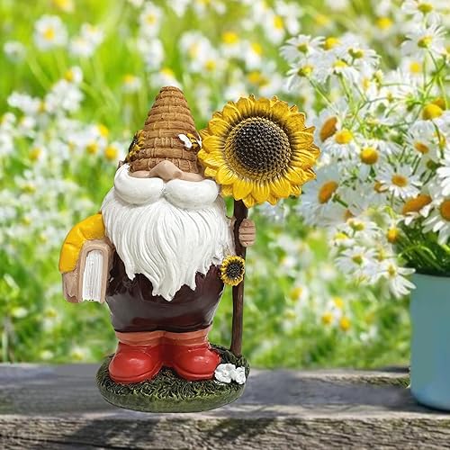 Miniatura 6 de Figuras de gnomo, decoración de estatua, flores, gnomos, adornos para decoración del hogar, estatua de gnomo de resina de sol de 6 pulgadas, figura