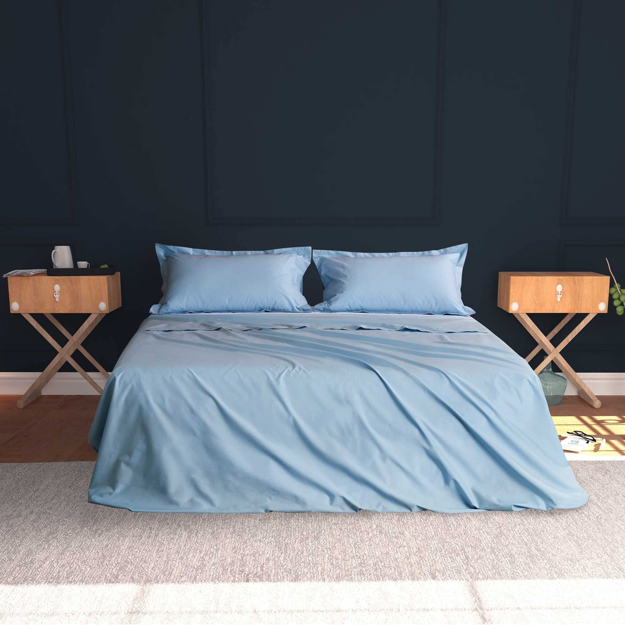 Baldiflex - Completo Letto Una Piazza e Mezza 120x190/200 cm, Lenzuolo sotto con Elastico, Lenzuolo sopra e Federa Cuscino, 100% Cotone Percalle, Celeste
