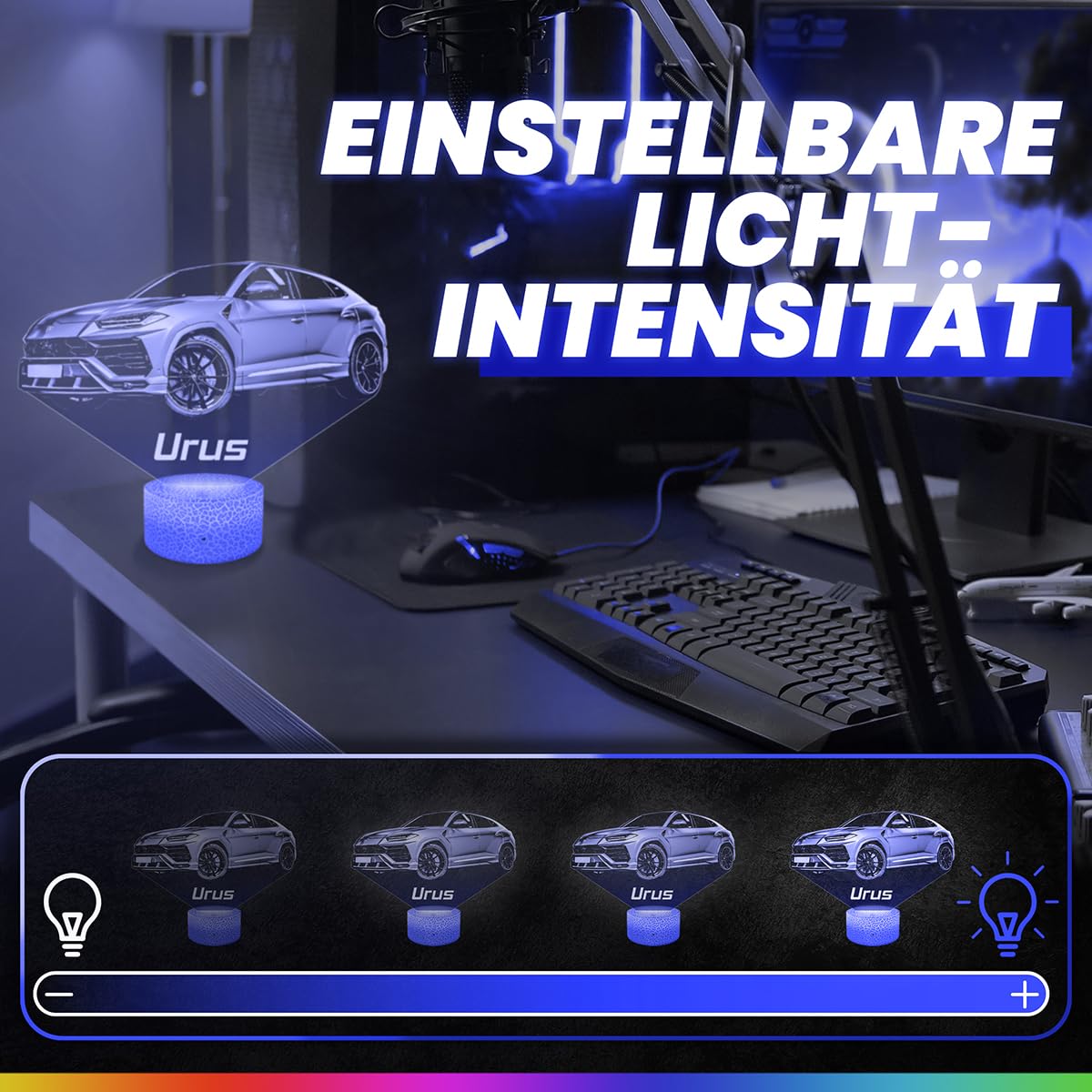 Lampephoto.fr - Auto Lambo Urus 3D Lampe, Touch Nachtlicht, Auto Geschenk, Supercar Tuning, 3D Led Illusion Geschenkidee Weihnachten Geburtstag Junge, Dekoration Kinder und Erwachsenenzimmer TOP