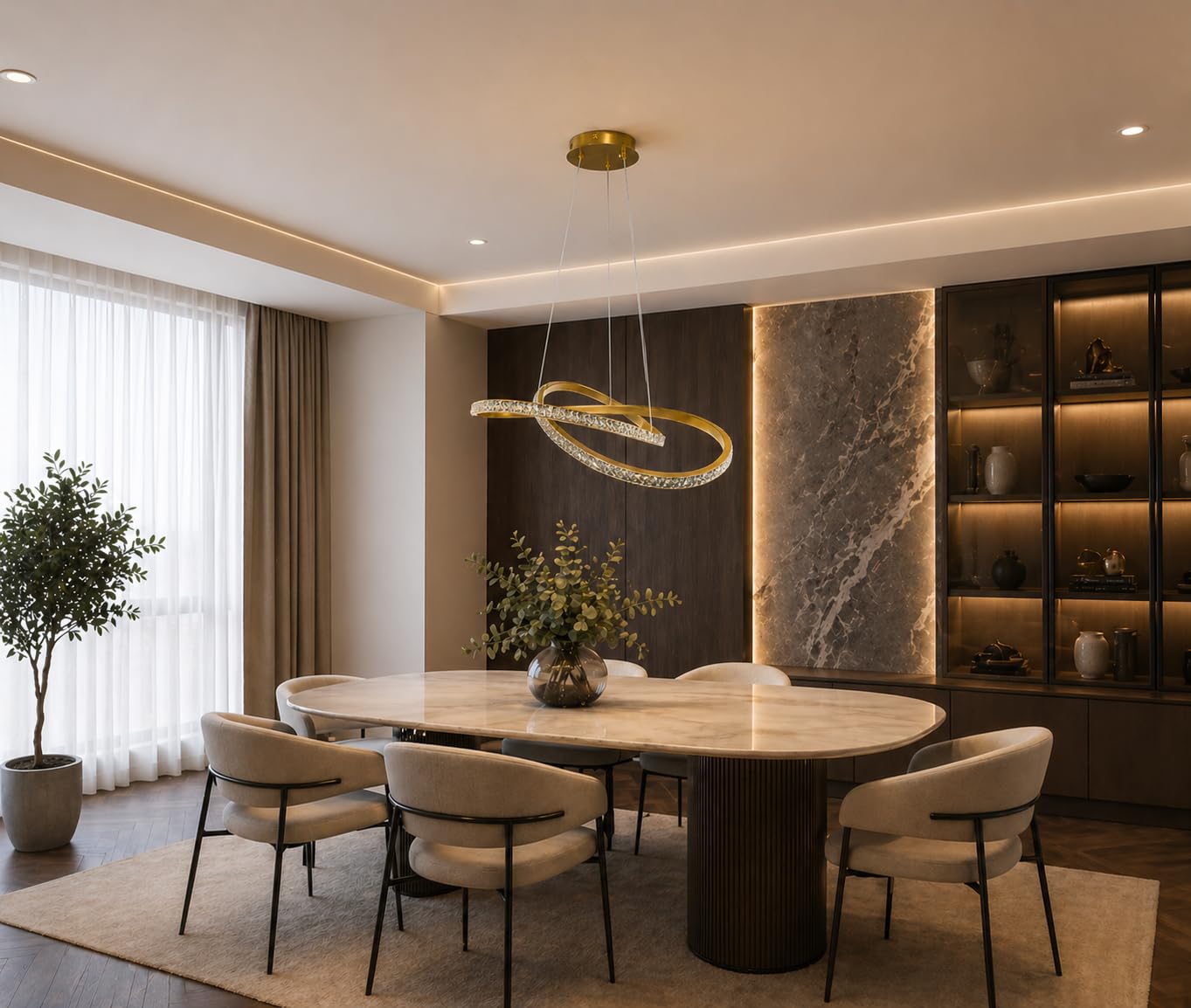 Moderne LED Deckenleuchte Gold Dimmbar Fernbedienung, 72W 7500lm Hängelampe Ringe Pendelleuchte Wohnzimmer Schlafzimmer Esszimmer, Kristall Kronleuchter CCT Lichtfarbe Memory-Funktion
